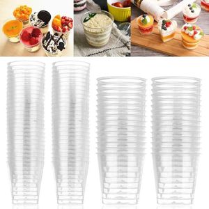 Tek Kullanımlık Bardak Pipetleri 30/50x Yeniden Kullanılabilir Muffin Cup Yuvarlak Plastik Şeffaf Cupcake Tatlı Puding Kutuları Dekorasyon Araçları Kek DIY