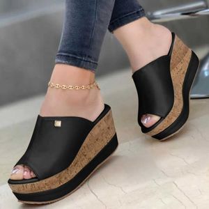 Slippers Roman sandals womens shoes summer fashionable solid color wedge platform slider elegant and H240328