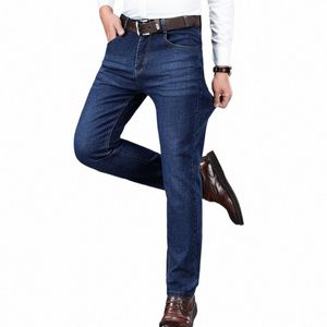 men's Blue Straight-leg Brand Jeans Plus Size 40 Busin Casual Cott Stretch Denim Pants Male Daily Trousers Z2FS#