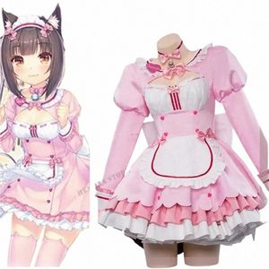 игра Chocola Nekopara Косплей Костюм Одежда Парик Ванильный костюм Девушка-кошка Костюм горничной Лолита Женская юбка Симпатичный розовый синий цвет e7jD #