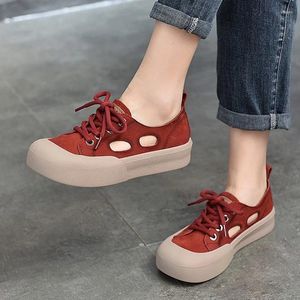 Scarpe Casual GKTINOO Sandali in vera pelle traspiranti cavi in pelle bovina scarpe basse 2024 donne estive di grandi dimensioni