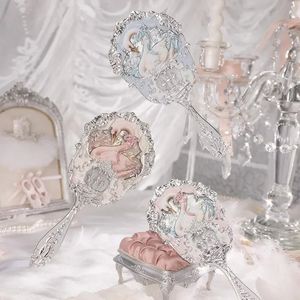 Flower Knows Swan Ballet Series Hand Holding Mirror 3 Types Exquisite Relief Makeup Tools Pink Blue White 240325