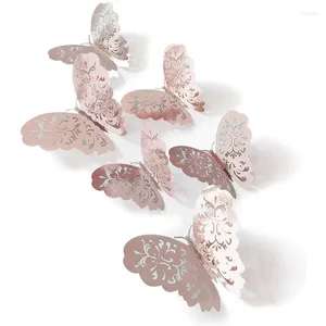 Adesivos de parede 3d borboleta decalques decorações diy arte metálica adesivo decorativo para sala de estar quarto 36 pcs rosa ouro