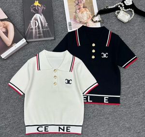 Camicie alla moda da donna firmate Cellin 24SS Nuova lettera con logo ricamato Decorazione con bottoni Top con collo a polo lavorato a maglia corto