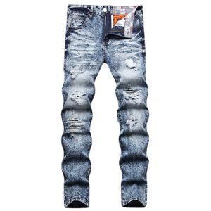 Jeans da uomo Pantaloni denim da uomo strappati lavati con la neve Pantaloni elasticizzati slim fit Jeans sfilacciati da uomo lunghi di grandi dimensioni J240328