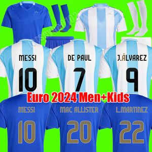 24 25 Argentina Soccer Jerseys Fans Player Version Messis Mac Allister Dybala di Maria Martinez de Paul Maradona Men och Women Football Shirt Children Barn