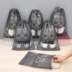 Shopping Bags 5PCS Grey Non-Woven Shoes Storage Bag Travel Portable Classified Hanging Pouch Dustproof Drawstring Closet Organizer