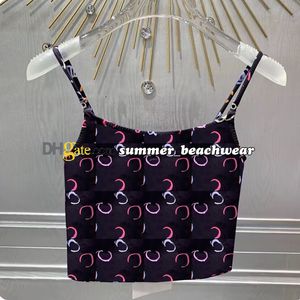 Bunte Graffiti-Strickweste, sexy Camisole-Strickweste, Designer-Strass-Logo-Strickoberteile, Sommer-Stretch-Strick-ärmellose T-Shirts