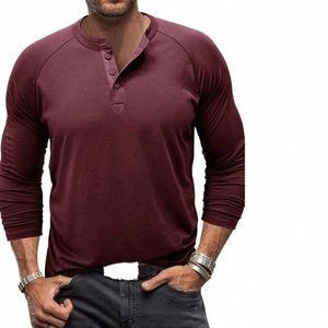 men Jacket Stylish Butt Closure Lg Sleeve T-Shirt Breathable Design Henley T-Shirt Versatile Solid Color Top Z4MV#