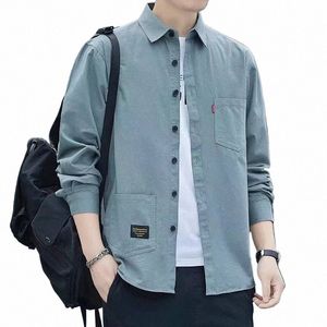 pockets Butt Handsome Turn-down Collar Shirts Spring Summer Comfortable Loose Cardigan 2023 Men's Clothing Thin Fi Casual f8Ft#