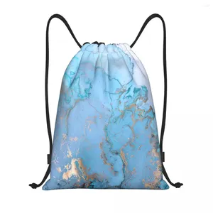 Shopping Bags Blue Marble Drawstring Backpack Women Men Sport Gym Sackpack Foldable Training Bag Sack
