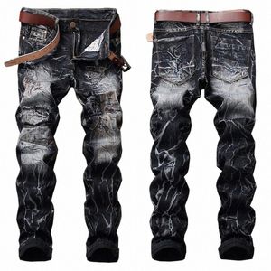 denim jeans European and American old-fied straight design bra g men's ripped nd trendy hole stitching S6yj#