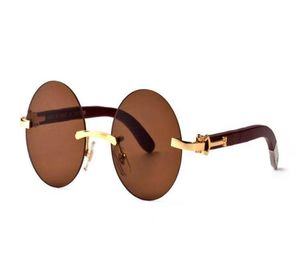 Occhiali da sole rotondi senza montatura di marca francese occhiali da sole rotondi con gambe in legno occhiali in corno di bufalo per uomo donna lunette occhiali in legno di bambù con re1410774