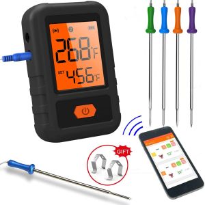 Messgeräte, kabelloses Lebensmittelthermometer, Bluetooth, Fleischthermometer, Fernbedienung, 4 Sonden für Grill, Grill, Kochen, Räucherofen, Küche