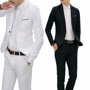 2020 2 Parça Ofis Busin Blazer+Pantolon Takımlar Erkekler Sonbahar Yaz Fi Katı İnce Düğün Seti Vintage Classic Blazer V29V#