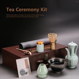 Conjuntos de chá Matcha Tea Tool Set Tigela Whisk Scoop Titular Cerâmico Caddy Teacup Mat Cerimônia KitUgyen Estilo Esmaltado