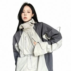 Retro Outdoor-Jacke Damen Y2k Street Bekleidung Warme wasserdichte große Herbst mit Kapuze multifunktionale Taschenmantel koreanische Fi X9KY #