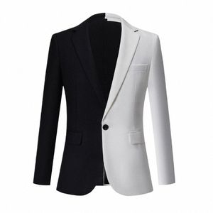 Blazer masculino branco e preto combinando com cores Fi Busin Casual Homem Slim Paletó Banquete Festa de Casamento Clube Dr V2Sd #