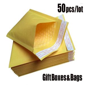 Geschenkpapier, Kraftpapier, Luftpolsterumschläge, Verpackungsbeutel, gelbe Farbe, gepolsterte Versandtaschen, große Größe 20 x 2 x 19 cm, 50 Stück