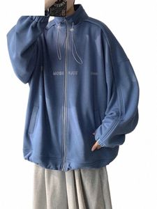 GMIIDER STAT STITH KURTA MĘKOWA JESTNIE Zima Zima nowa harajuku zamek błyskawiczny HG KG Style Koreański trend Casual Sports Bluza P0US#