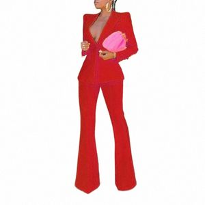 повседневные брючные костюмы с одним вырезом и лацканами с длинными рукавами, тонкие пиджаки, пальто, брюки-клеш, официальная вечеринка, офисная одежда, женский красный M0ar #