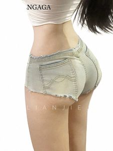 Womengaga Super Low Waist Tight Mini Denim Niedliche Shorts Frauen Amerikanischer Stil Pfirsichbutter Hot Sexy Shorts Bootyshorts GW5G e90G #