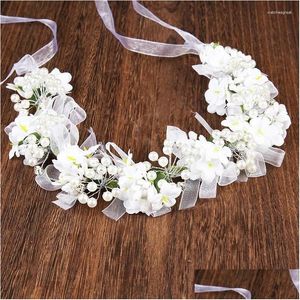 Grampos de cabelo Barrettes Floral Pearl Ribbon Hairband com acessórios de noiva Temperamento Headbands Marrige Party Grinalda Garland Jóias D Otric