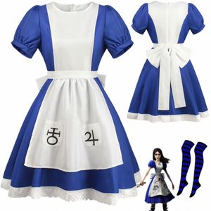 Gra Alice Madn zwraca kostium cosplay halen pokojówka Dres APR DR DR i SOCKS Women Anime Girl Party Dr Up B5ic#