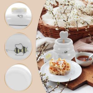 Set di stoviglie Barattolo di miele con bastoncino Contenitore con coperchio in ceramica Vaso di stoccaggio Adorabile dispenser Mestolo per sciroppo per uso domestico