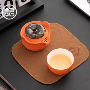 TeAware Setleri Seramik Çay Pot Persimmon Şekli çaydanlık ve fincan Çin çömlekleri, açık hava taşınabilir seyahat seti