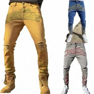 Neu eingetroffene, schmale, zerrissene Jeans für Herren, hochwertige Diamant-Dekoration, Street-Fi-Freizeithose, stilvolle Punk-Jeans für Herren;Z8FS#