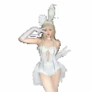 anime Maid Cosplay Costume Women Sexy White Bodysuit Headwear Gloves Suit Bunny Girl Cute Uniform Halen Party Easter Costume X6Dy#