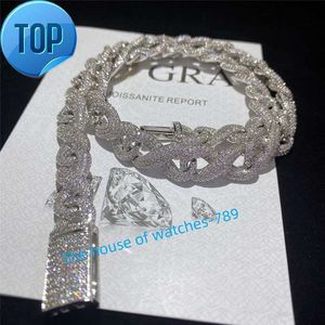 Full Iced Out Classic Box Clasp Moissanite Cuban Link Chain Fine Hip Hop Men Jewelry Cuban Necklace Bling Diamond Chain