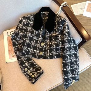 Mulheres tweed vintage houndstooth y2k jaqueta de manga longa inverno outono casaco feminino elegante chique colheita topo senhoras roupas coreanas 240318