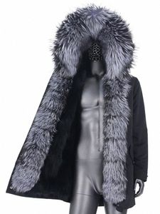 Furyourself 2023 Waterproof Men LG Real Racco Fox Fur Coat Collar Hooded Parka Winter Jacket Natural Thick Warm Streetwear A1GA#