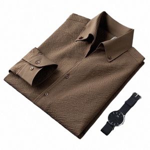 high end brand men lg sleeved shirt Spring and Autumn fi solid color busin casual n iring wrinkle resistant shirt F4wt#