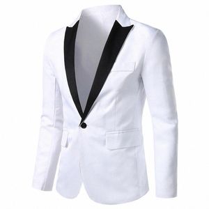 men Blazer Suit Jacket Lg Sleeve Men Suit Blazers Formal Blazer Single Butt Ctrast Color Suit Coat Suits For Men K8XM#