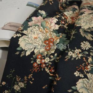 Fabric wholesale large flowers print chinese traditional fabric for sewing curtain cotton linen material soft dress fabric tecido