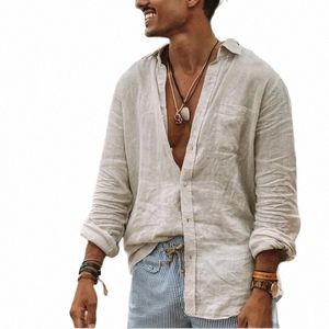 summer Men's Linen Lg Sleeve Shirt Thin Cool Clothes Loose Hawaiian Korean Fi Street Dr New T-shirt W7pQ#