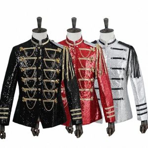 Uomini classici Blazer Blazer Stage Costumes for Singers DJ Paillette Sier White Red Black Slim Milin Stuita Giacca da uomo U24R#