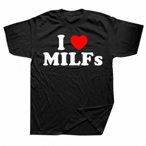 funny I Love MILFs Heart T Shirts Graphic Cott Streetwear Short Sleeve Birthday Gifts Summer Style T-shirt Mens Clothing P82M#