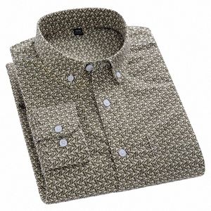 Nytt i skjorta FI Trends100%Cott LG-ärmskjortor för män Slim Fit Casual Plain Shirt Soft Plaid Randiga kläder C2I7#