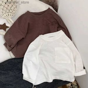 TシャツベビーコットンTシャツ！韓国の男の子と女の子のポケットデザイン竹の綿の長袖Tシャツの子供服24328