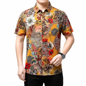 top Grade Men's Ice Silk Tops 2023 Summer Frs Print Clothes Short Sleeve Shirt Male Fi Printing Silk Dr Shirts 80AQ#