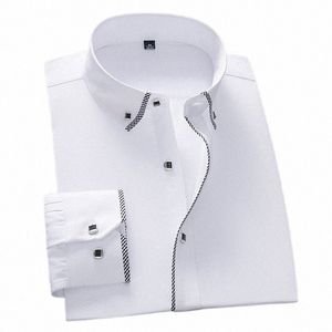 قميص أبيض للرجال lg الأكمام Busin غير رسمية ألوان صلبة قاتمة الذكور Dr Dr.