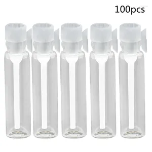 Lagringsflaskor 100 st 1/2/3 ml mini klar tom glasflaskan parfymprov injektionsflaskor med plaststång för eterisk olja