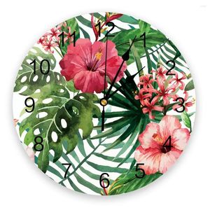 壁の時計熱帯植物花3D時計モダンデザインブリーフリビングルーム装飾キッチンアートウォッチホームデコレーション