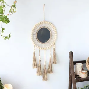 Tapestries Room Wall Decoration Mirror Exquisite Hand-woven Tassel Decorative Hanging With Wooden Beads Cutout Design For