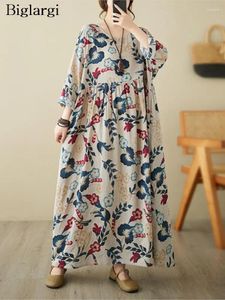 Casual Dresses Spring Long Dress Women Sleeve Floral Print Ladies Loose Fashion Pleated Woman Oversized Pullover