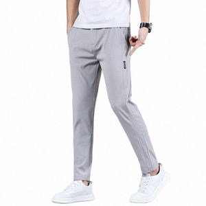 Summer Cienkie Casual Pants Men Fi Busin spodnie Slim Fit Prosty solidna wysokiej jakości elastyczność swobodne spodnie N09J#